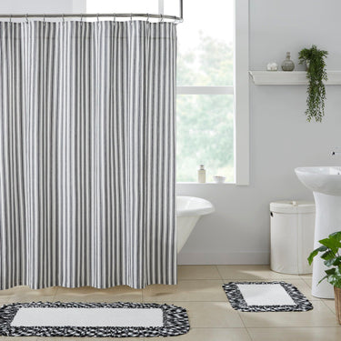 Sawyer Mill Black Ticking Stripe Shower Curtain 72x72 VHC Brands - The Fox Decor